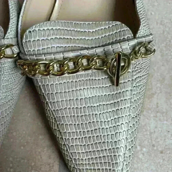 Bijou heeled, faux snake skin, slip on mules with gold chain; size 10 - Picture 3 of 7